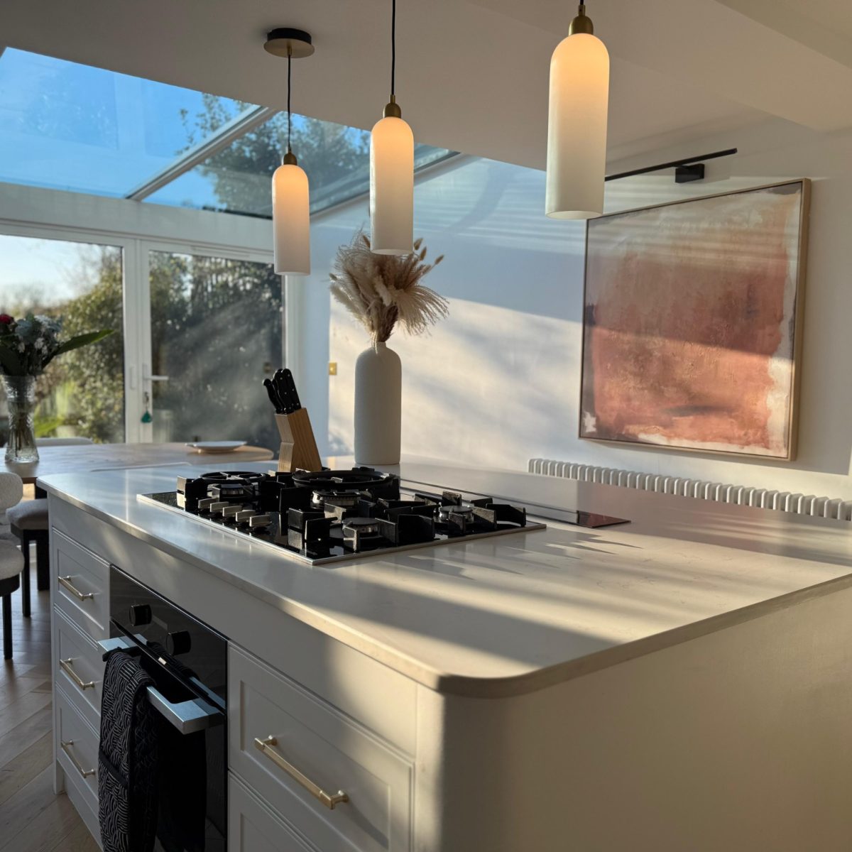 Kitchen under a glass roof at Chiswick Staithe, a townhouse in Chiswick renovated by BRX London